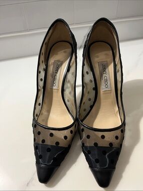 Jimmy Choo Black Polka Dot Mesh Pointed Toe Pumps